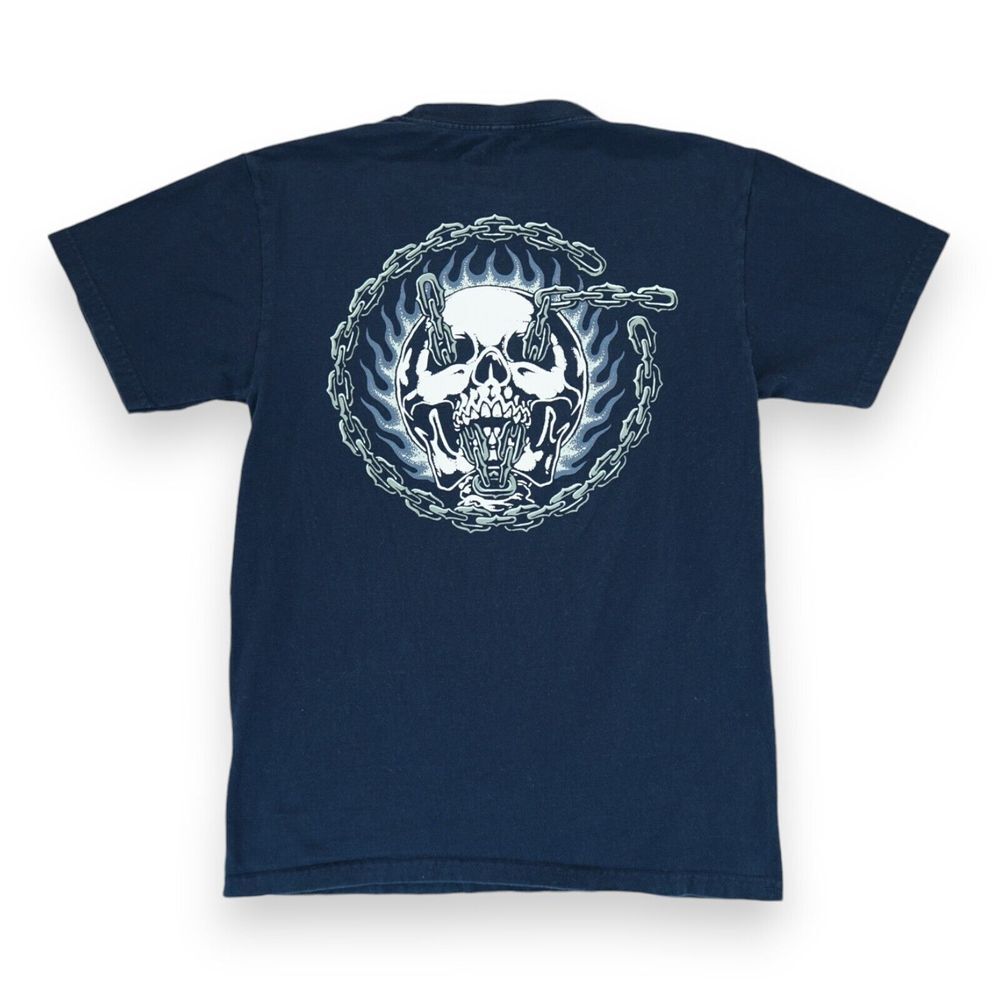 Vans Cyber Goth Skull Men's T Shirt Short Sleeve Size Small Blue Y2K